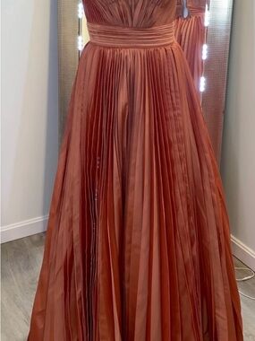 Tarik Ediz Rust Copper Pleated Prom Gown